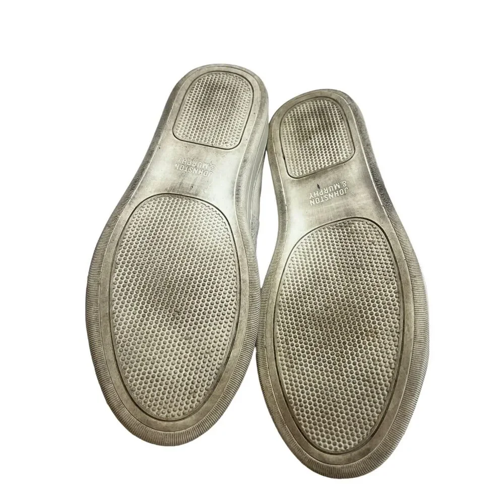 Johnston & Murphy Eden Leather Slip-On Sneakers Metallic Pewter Sz 8.5